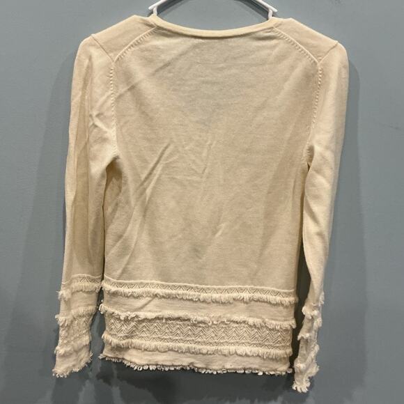 Trina Turk Womens V-Neck Merino Wool Sweater Size S Off White Fringe Resort Boho - Picture 4 of 7